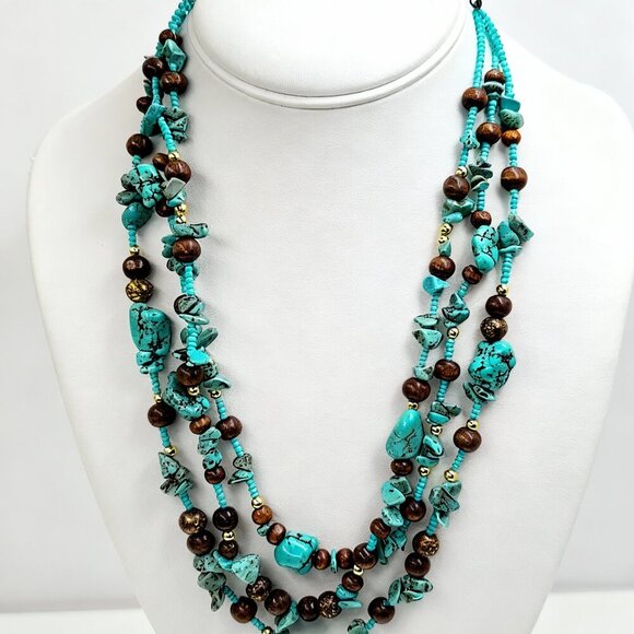 Turquoise and Brown Beaded Necklace - Picture 3 of 5